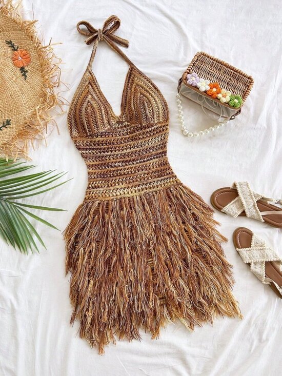 Dresses & Skirts - Multicolor Boho Women's V-Neck Halter Mini Dress